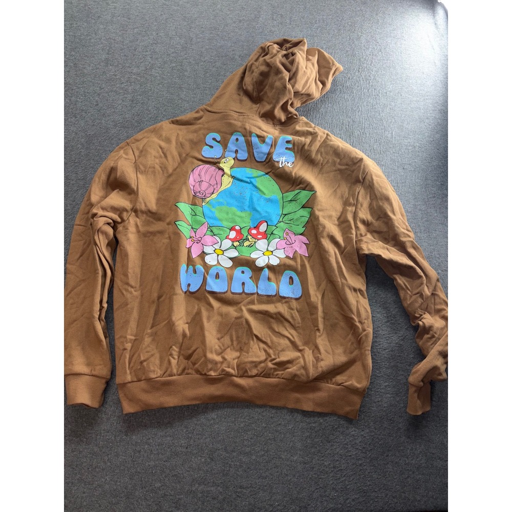 The Smurfs Save the World Graphic Hoodie Brown XXL NWT Earth Day Snail Mushroom